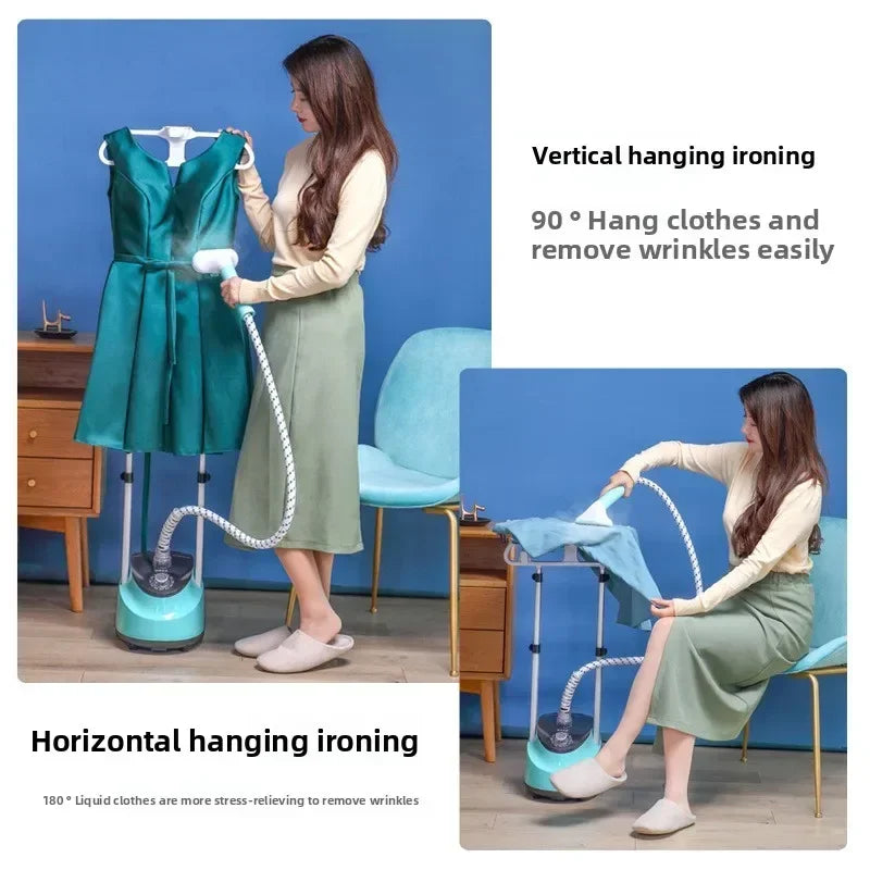 Tidesmit vertical flat hanging electric steam iron showing compact handheld design and ironing base features