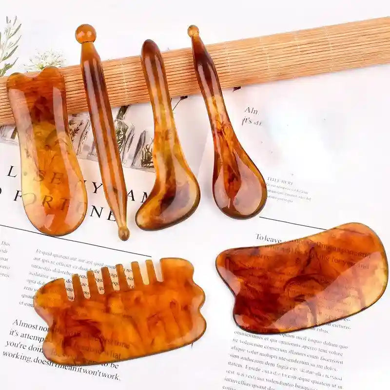 Gua Sha Scraping Tool Set 6-in-1 Face Body Massage Kit - Amber Eye Massage Instrument Tidesmit
