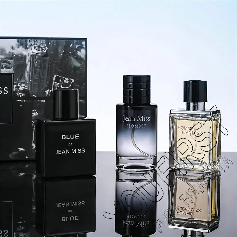 Jean Miss 3-piece men's cologne gift set: 90ml fragrance bottles, luxury masculine scents in sleek modern glass.