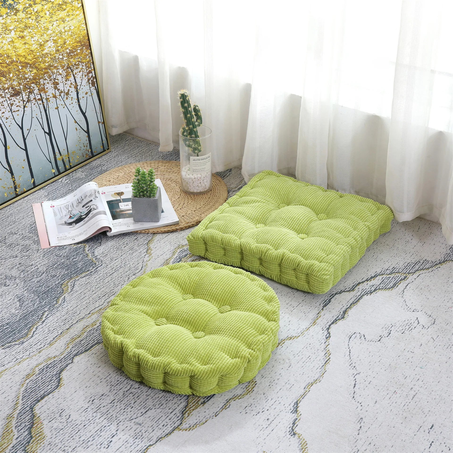 Meditation Floor Square Round Pillow For Seating Tufted Thick Pad Corduroy Cushion For Yoga Balcony Chair Seat Cushions Blue