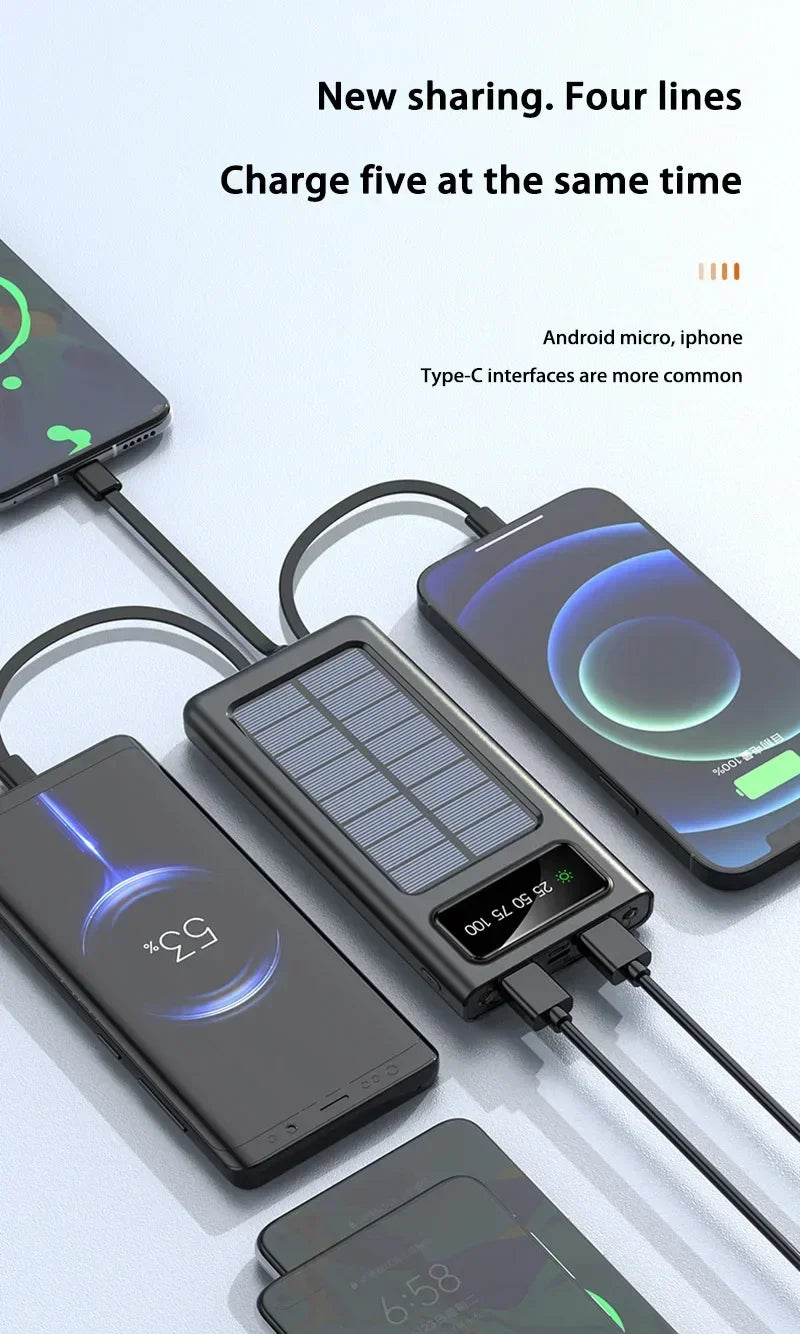 Portable Charger 200000mAh Power Bank with 4 Built-in Cables - Tidesmit Tidesmit