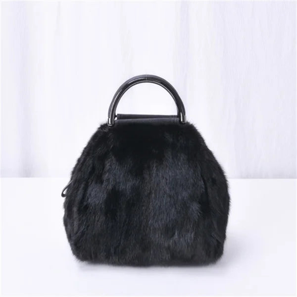 Women's Mink Fur Handbag 2026 New Fashion Designer Fluffy Fur Wrist Bag Large Capacity Soft Shopping Bag Girl Cute Handbag