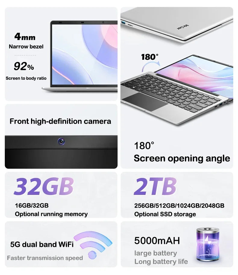 Trendy Original Gaming Laptop 14.1" 120Hz Ultra-clear FHD IPS Screen Intel N95 5000mAh 32GB/2TB SSD Backlit Keyboard