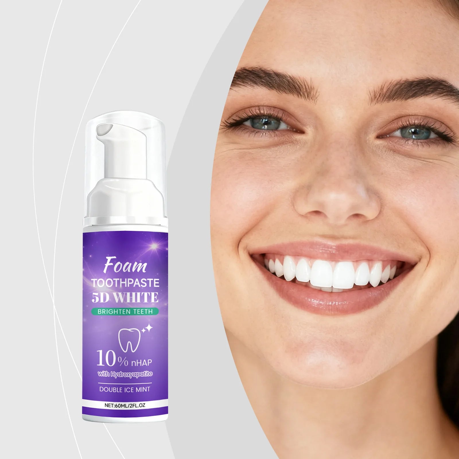 Tidesmit 5D White Foam Toothpaste Mousse for gentle teeth whitening, stain removal, and fresh mint breath.
