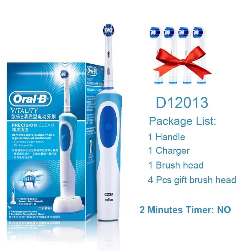 Electric toothbrush set, white and blue handle, charger and 4 gift brush heads