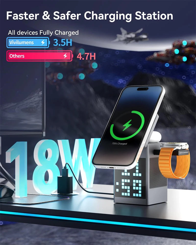 3-in-1 Magnetic Wireless Charger with Bluetooth Speaker - Black Tidesmit