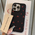 iPhone 16 Phone Case - Cherry Pattern Silicone Shock-Absorbing Cover Black Tidesmit