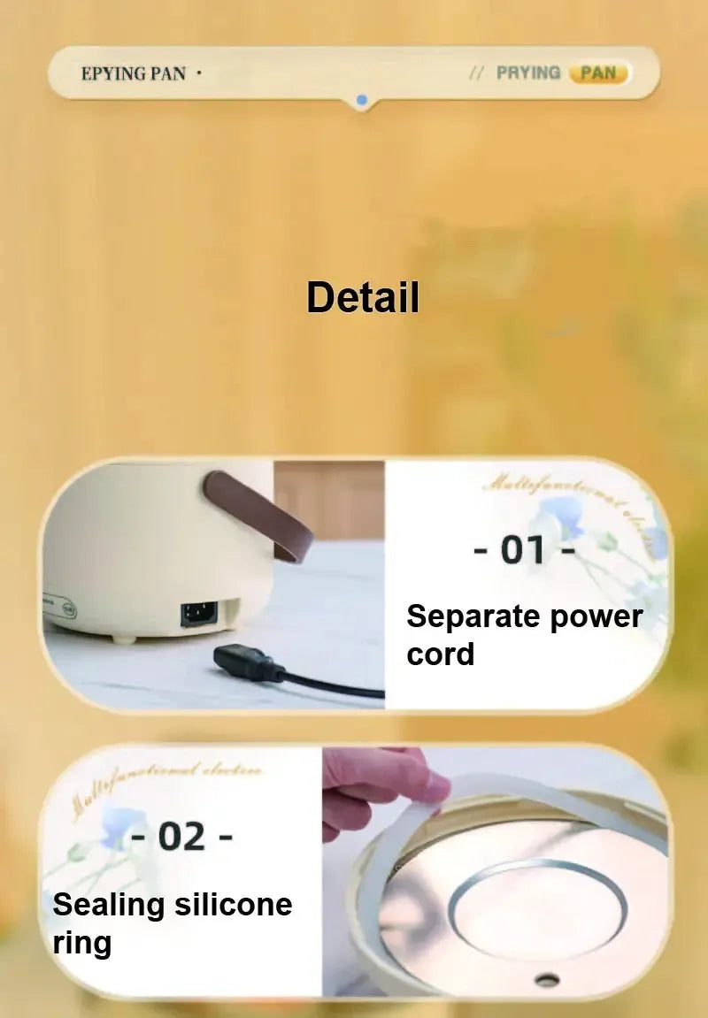 White 1.7L electric rice cooker with separate power cord and sealing silicone ring