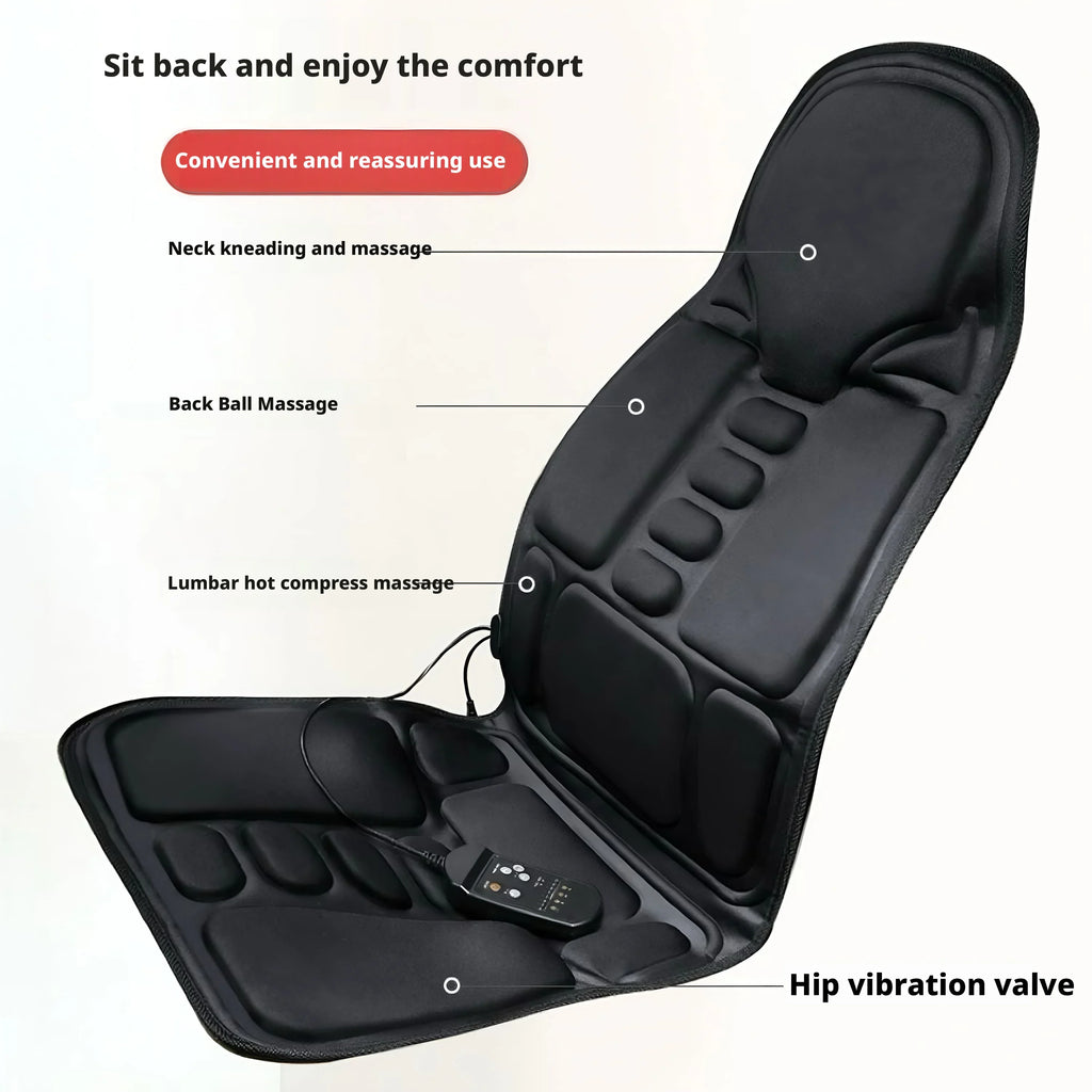 Portable Car Massage Cushion - Heated Deep Tissue Seat Pad Black Massage Cushion Tidesmit