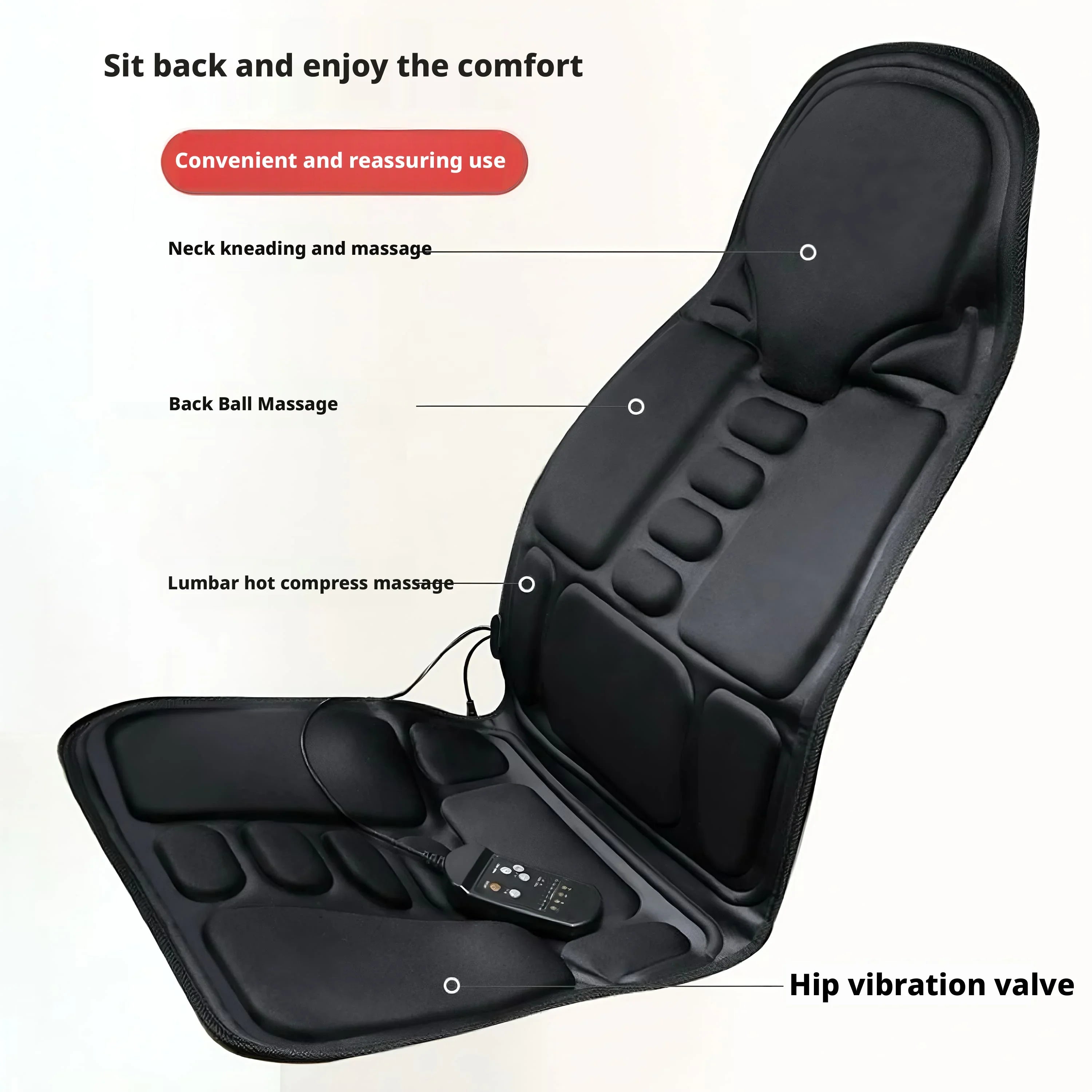 Portable Car Massage Cushion - Heated Deep Tissue Seat Pad Black Massage Cushion Tidesmit