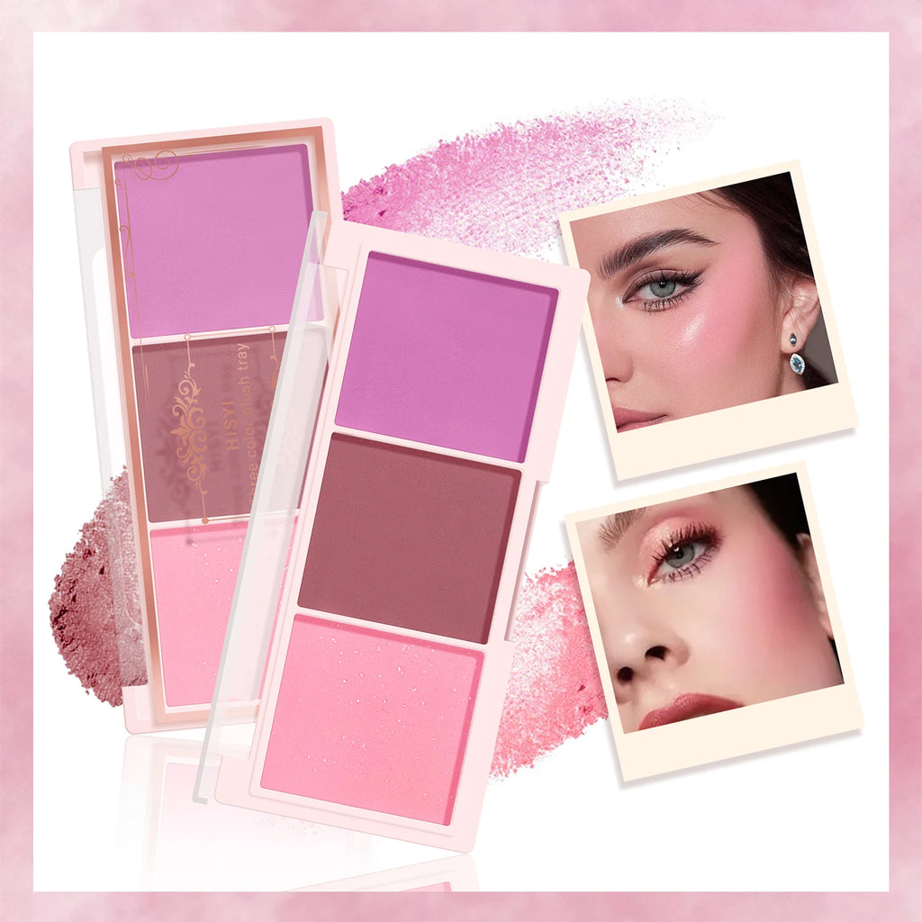 Tidesmit HISYI three-color matte blush palette shade swatch for natural clear vitality makeup finish