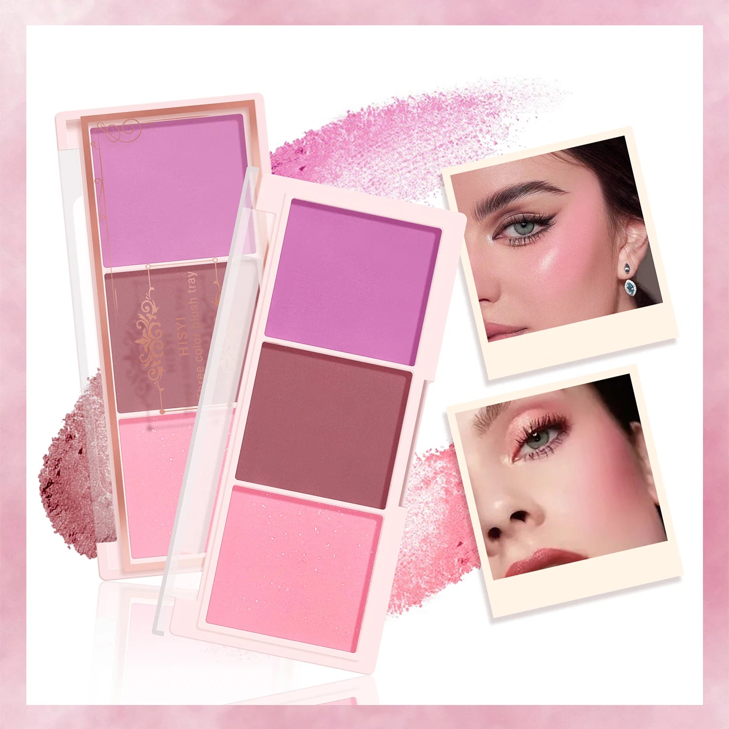 Tidesmit HISYI three-color matte blush palette shade swatch for natural clear vitality makeup finish