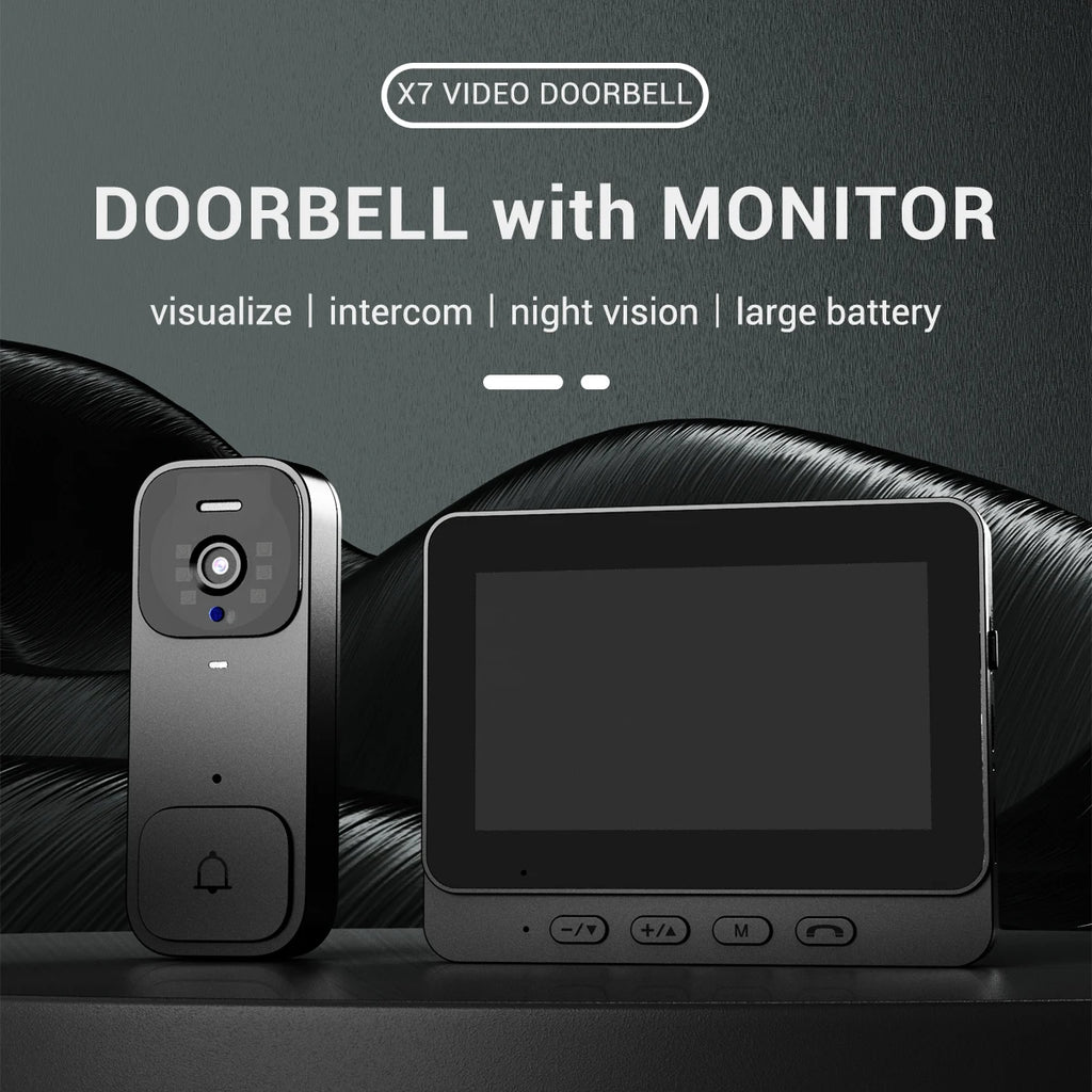 Home Security Smart Video Doorbell 4.3-inch Screen 2-Way Intercom HD Infrared Night Vision Intelligent Visual Wireless Door Bell