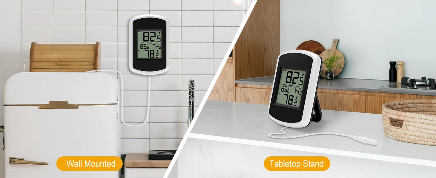 Wired Digital Thermometer Waterproof Indoor Outdoor Temperature Monitor with Min/Max Record 2m Line Probe Sensor for Home Room