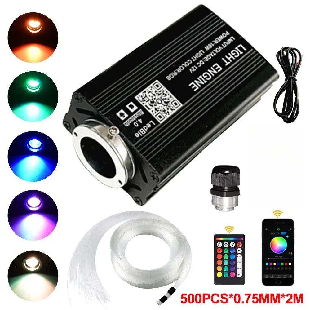 Fiber Optic Starry Sky Car Atmosphere Lamp - RGB LED Lighting Kit 500pcsX0.75mmX2m A Tidesmit