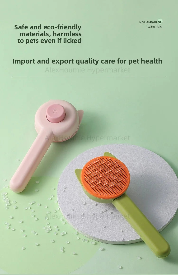 Eco-friendly cat grooming brushes in pink and green for easy hair removal and shedding control for pets.