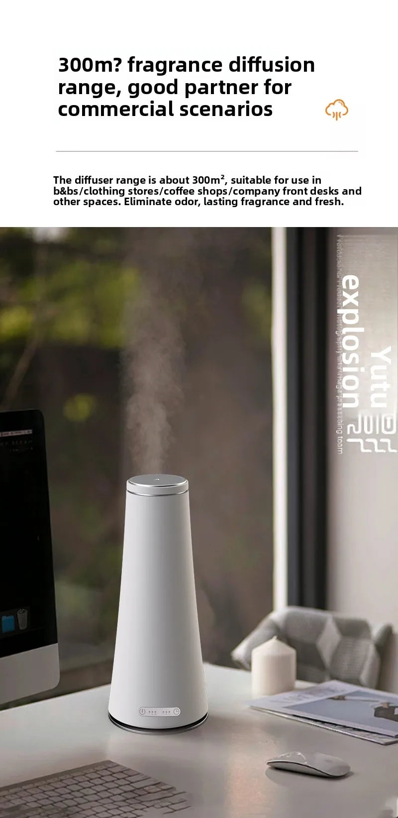 A800 Silent Aroma Diffuser Waterless Fragrance Scent Machine Rechargeable with Bluetooth APP Control Mood Light 300 Cubic Space