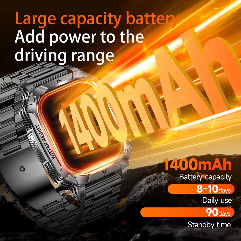 2026 New Hot flashlight Men Smartwatch Compass 1400 mAh BT call GPS fitness IP68 Waterproof Fashion Smartwatch For holiday Gifts