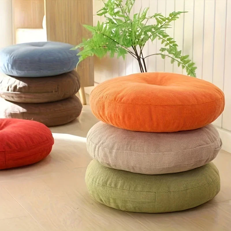 Thick Round Cushion,Soft & Comfortable Full-Filled Meditation Yoga Pillow, Bohemian Zen Home Decor in Vibrant Orange
