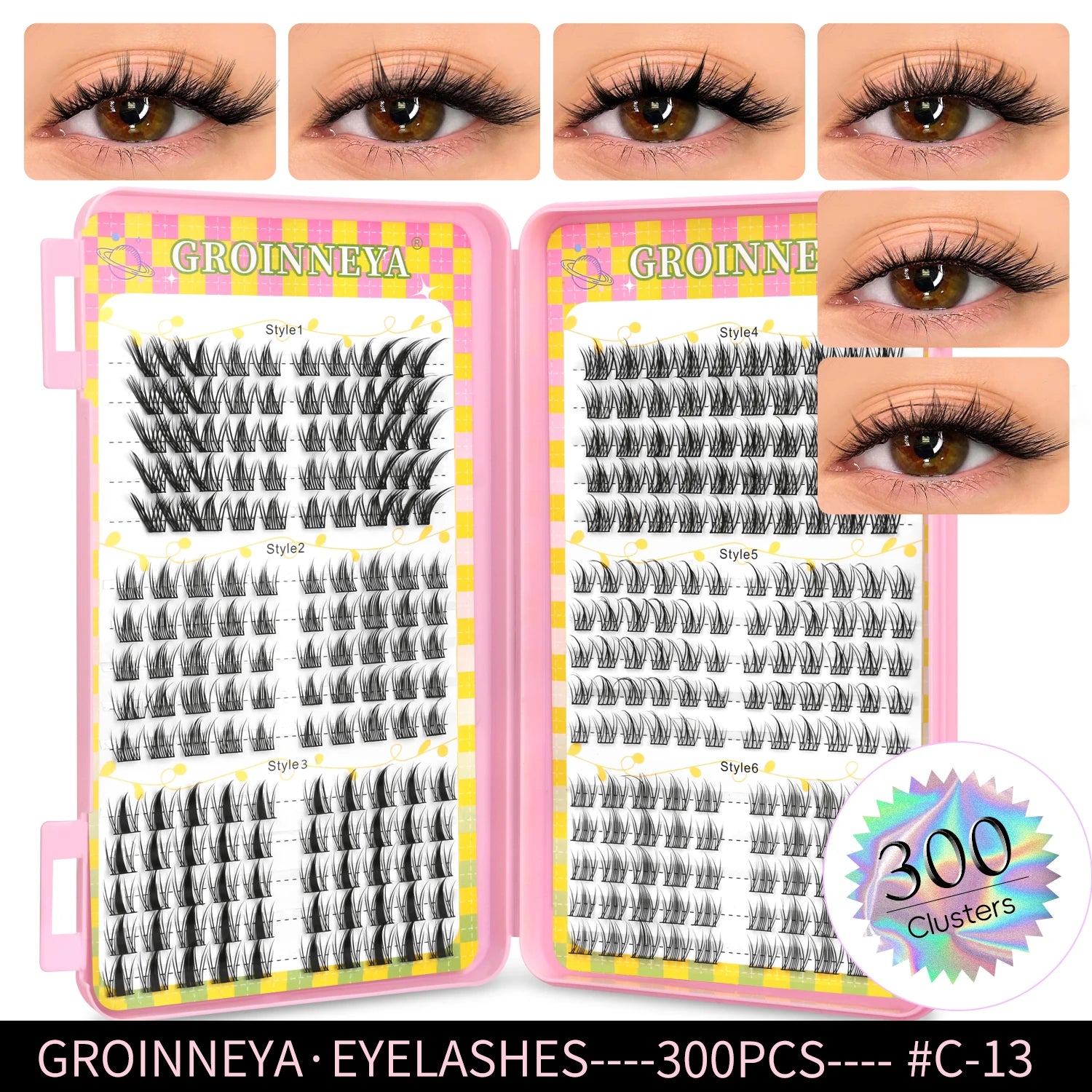 GROINNEYA Eyelashes Clusters 320 pcs Natural Eyelash extension Cluster Lashes Volume Mixed Tray Lashes Cluster Natural