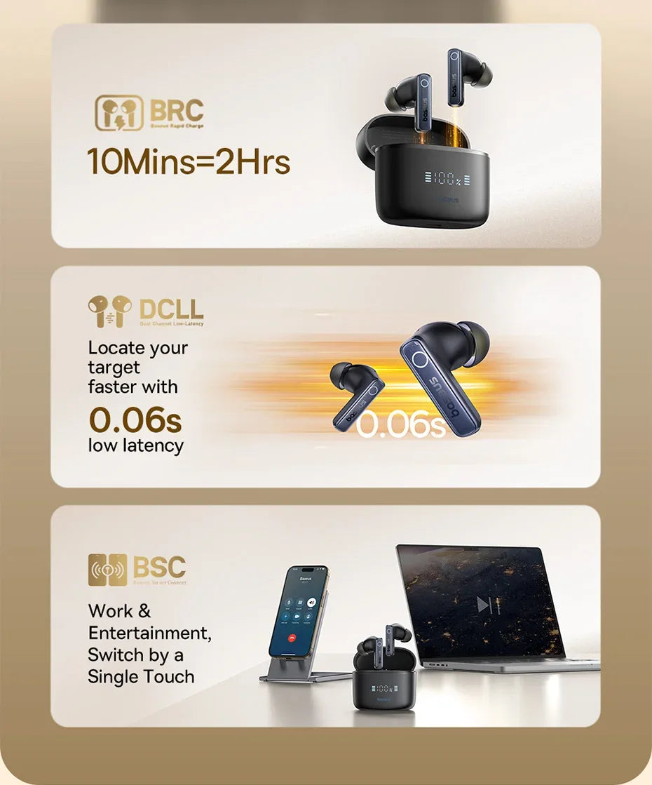 Tidesmit Wireless Noise Canceling Earbuds - 65Hr Playtime Bluetooth 5.3 Tidesmit