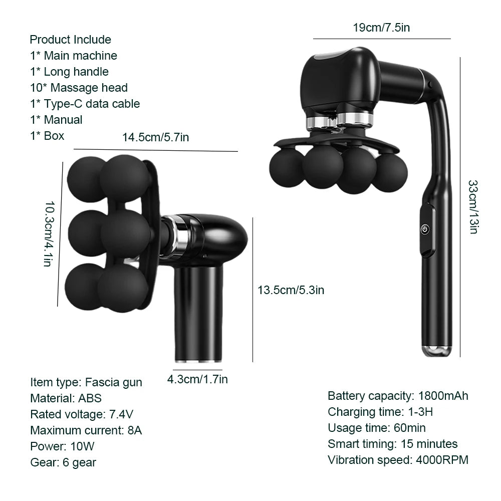 Fascia Massage Gun: 6-Speed Rechargeable Deep Tissue Recovery Device Fascia Gun Tidesmit
