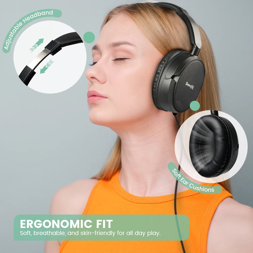 Wired Studio Headphones with Mic - Comfortable Over-Ear Monitoring Y101-Black Tidesmit