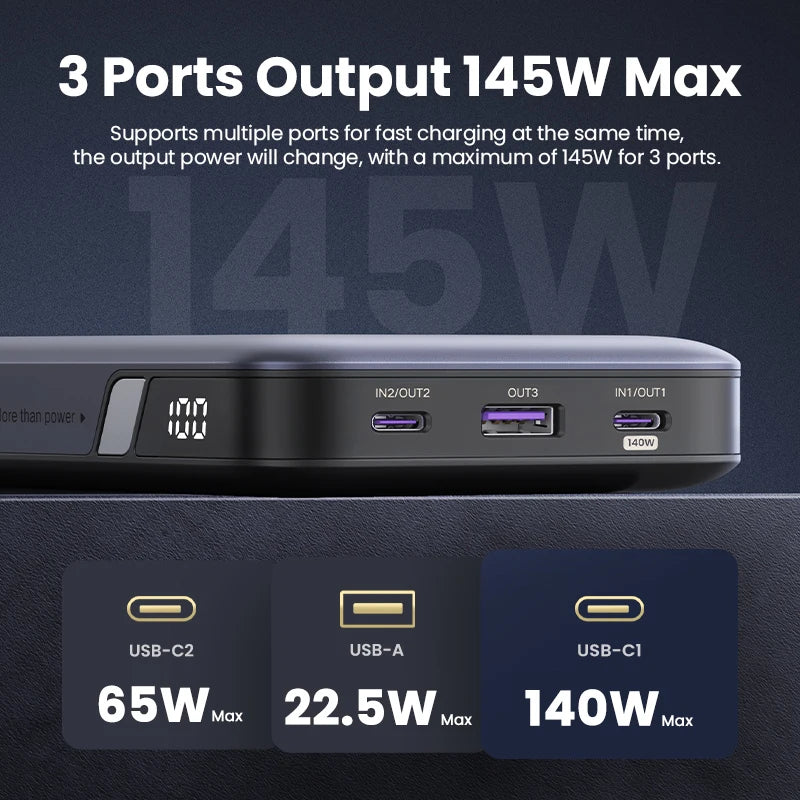 140W Portable Charger: 25000mAh PD 3.1 High Capacity Power Bank Tidesmit