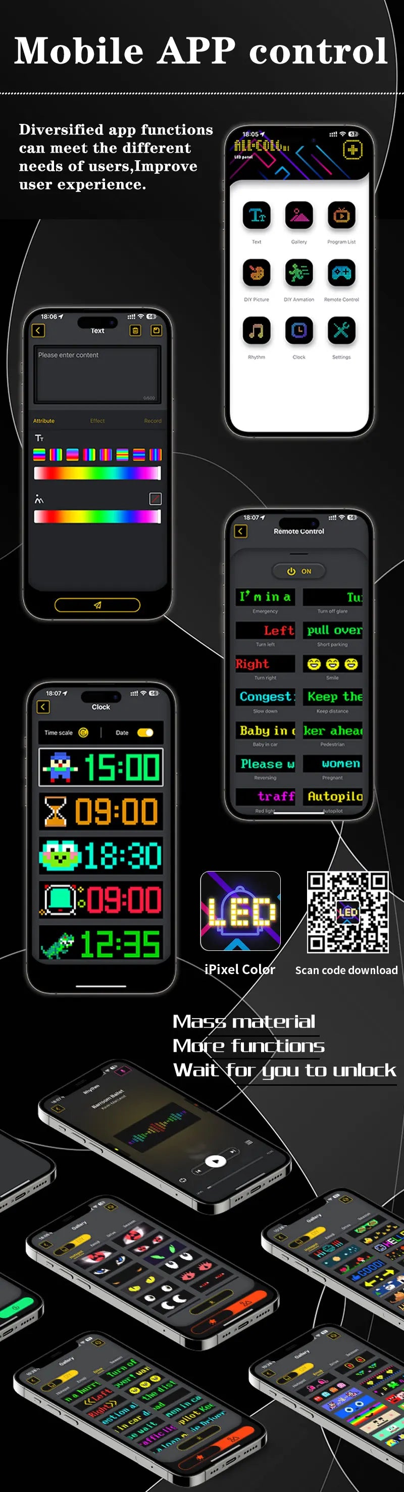 Car LED Matrix Pixel Panel 16x64 - Customizable RGB Scrolling Text Display Tidesmit