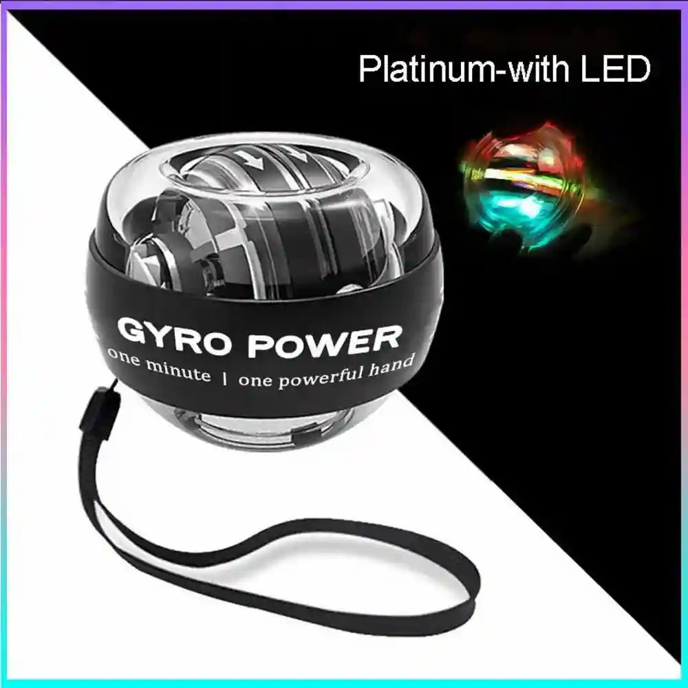 Wrist Strengthener Gyro Ball - Self-Starting Powerball for Forearm Grip Massage Roller Platinum-withLED Tidesmit
