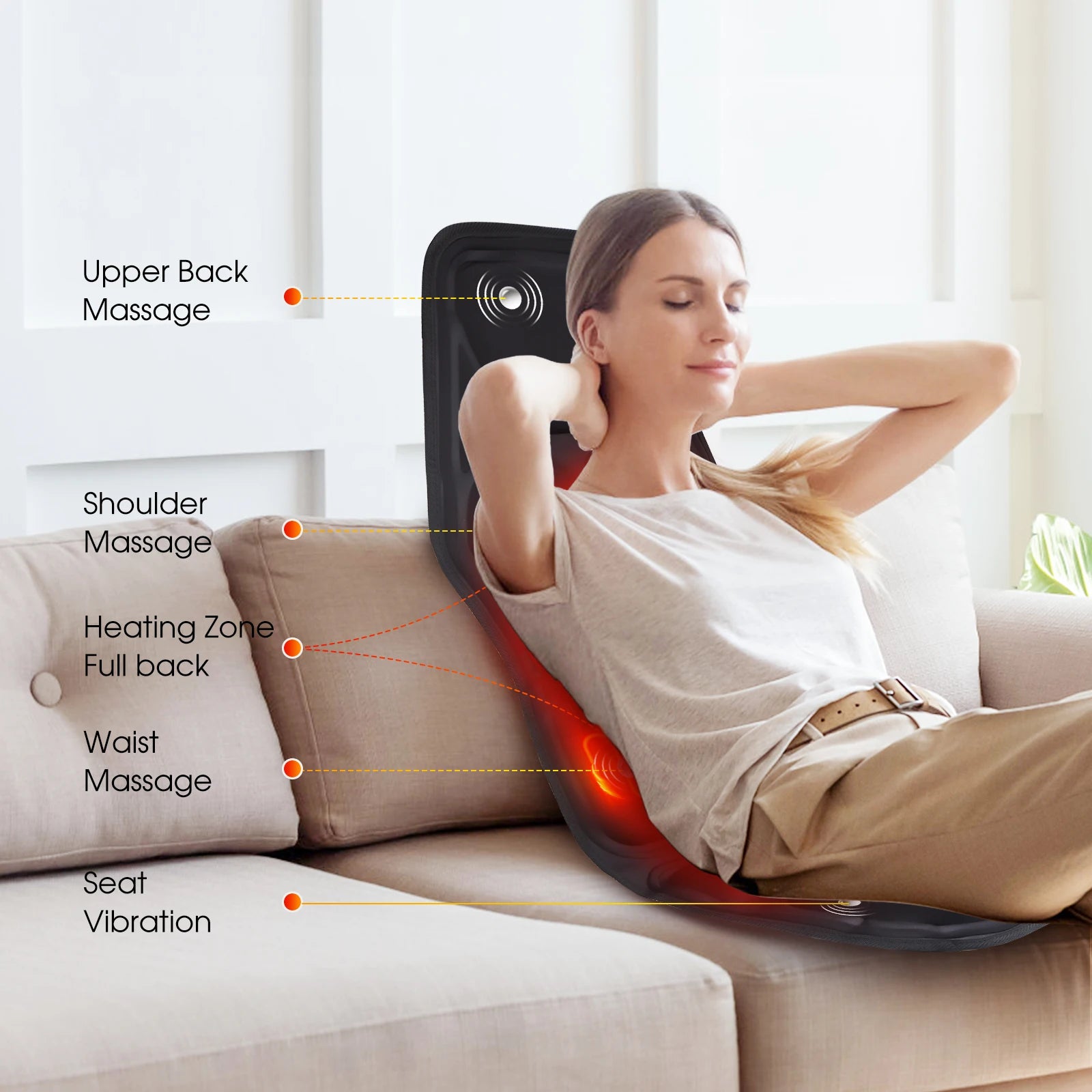 Electric Back Massager Cushion with Heat for Targeted Lumbar Relief Massage Cushion Tidesmit