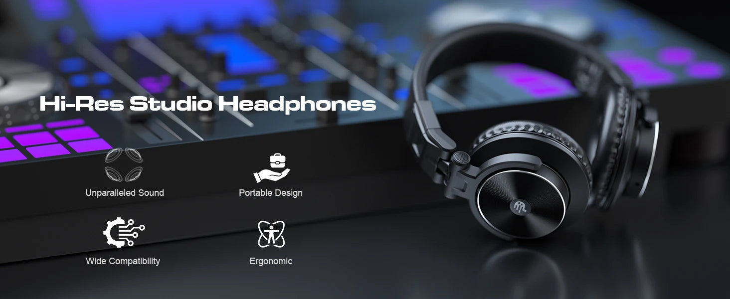 Studio Headphones - Over-Ear Professional Audio Monitoring (Black) Tidesmit