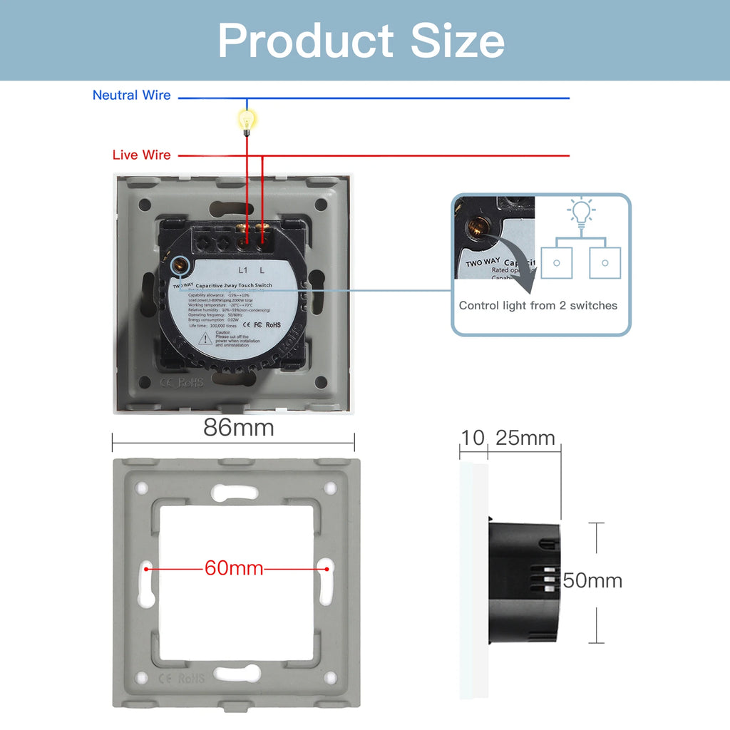 Crystal Glass WiFi Smart Light Switch | App-Controlled Wall Mount Tidesmit