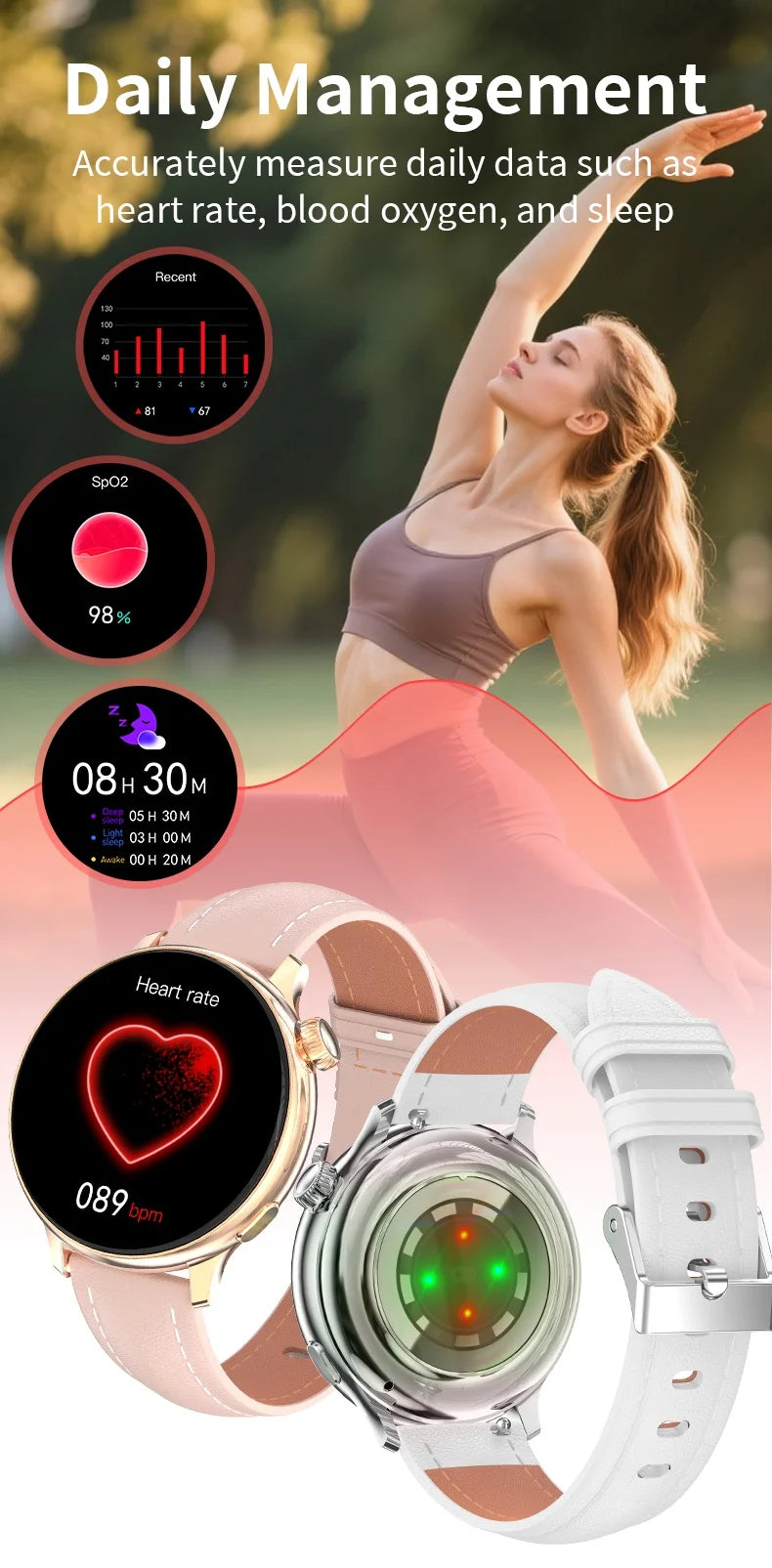 LIGE Sports Smart Watch for Women Wireless Call Heart Rate Sleep Monitor Multiple Sports Modes for Running Yoga Fitness Ladie