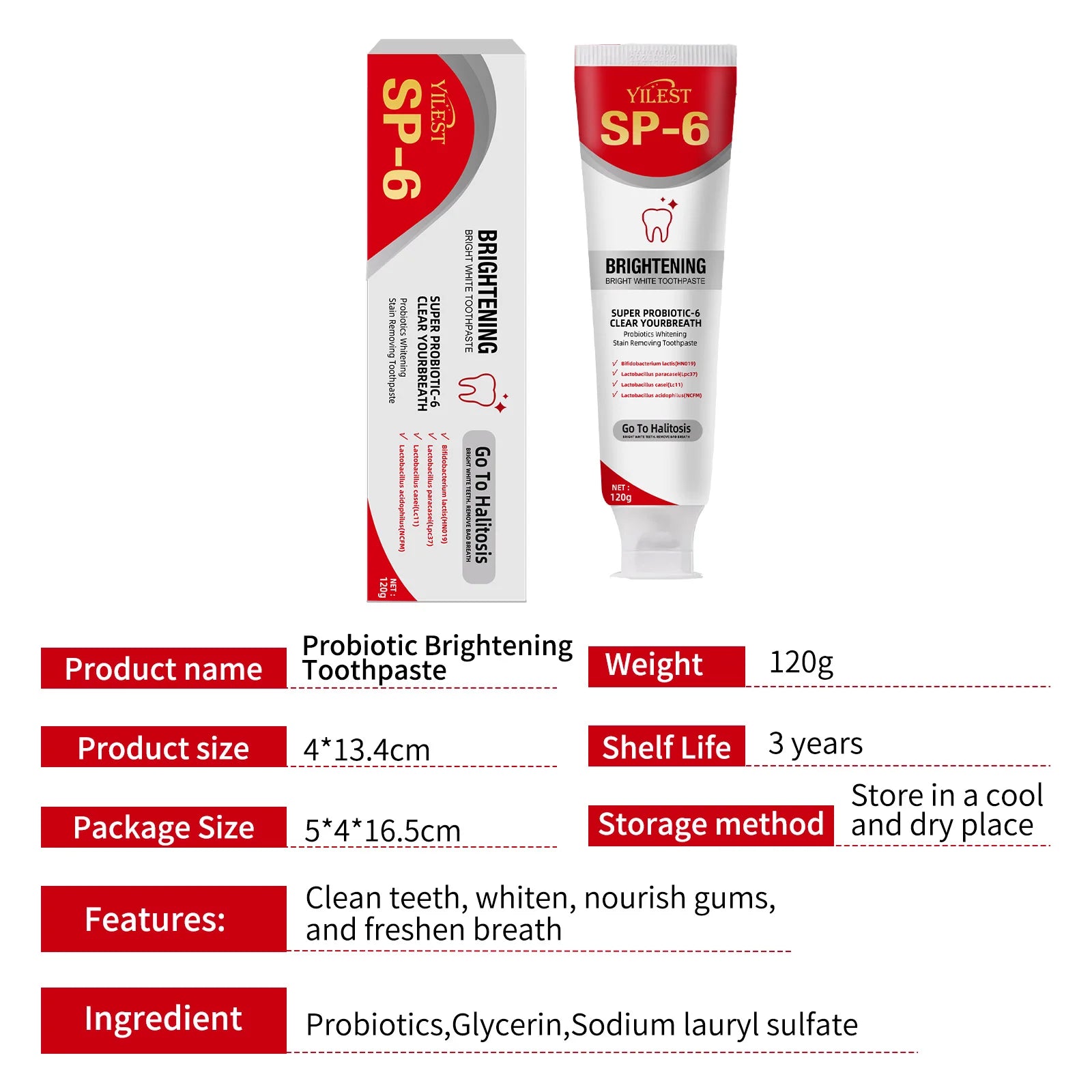 Tidesmit SP-6 Probiotic Teeth Whitening Toothpaste for plaque removal and fresh breath oral hygiene care 120g