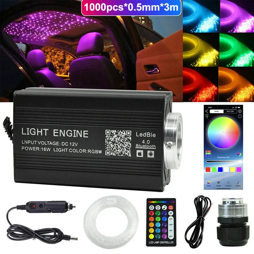 Car Starry Sky Light Kit 16W RGB - DIY Fiber Optic Ceiling Lamp 1000pcs-0.5mm-3m 16W Tidesmit