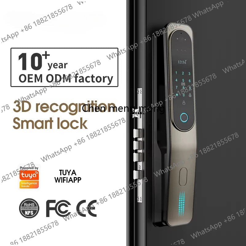 Electric  3D Face Recognition Smart Doorlock Fingerprint Biometric Password Full Automatic Wifi Door Lock with Camera