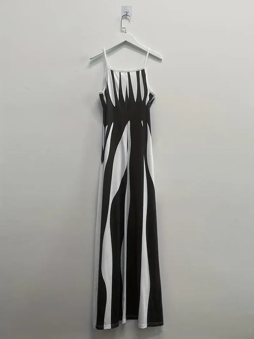 Abstract Print Maxi Dress, Casual Sleeveless Spaghetti Strap Dress, Women's Clothing