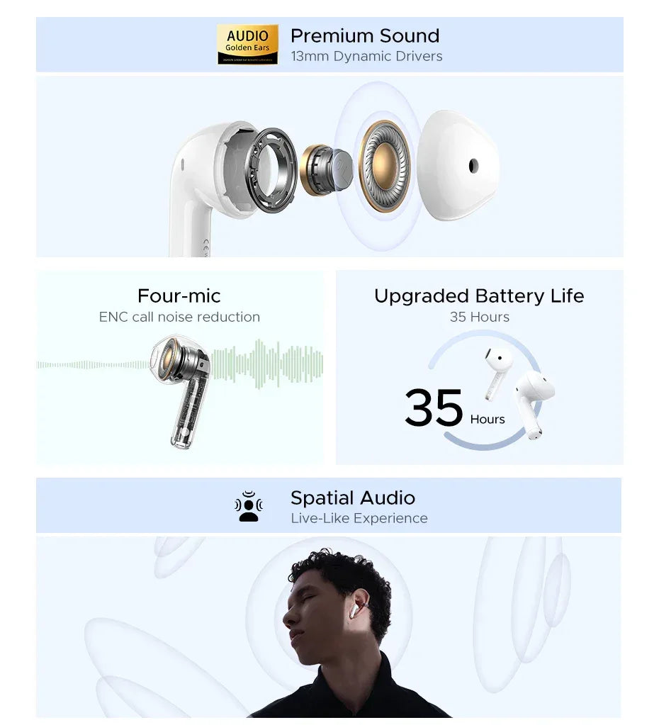 Wireless Bluetooth Earbuds, 35H Playtime ANC In-Ear | Tidesmit Tidesmit