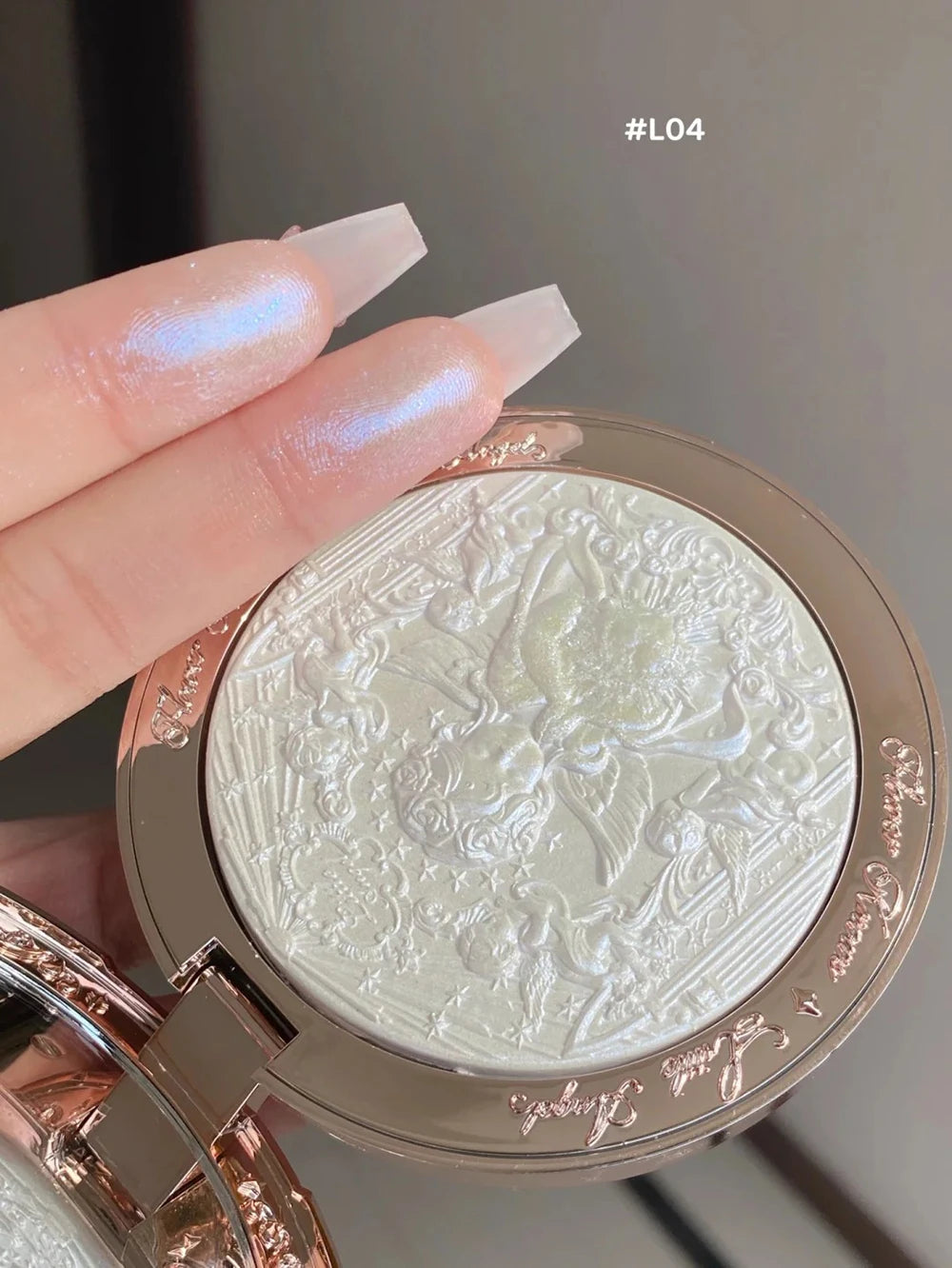 Tidesmit Flower Knows Little Angel embossed face highlighter palette detail view showing diamond glitter 3D contour