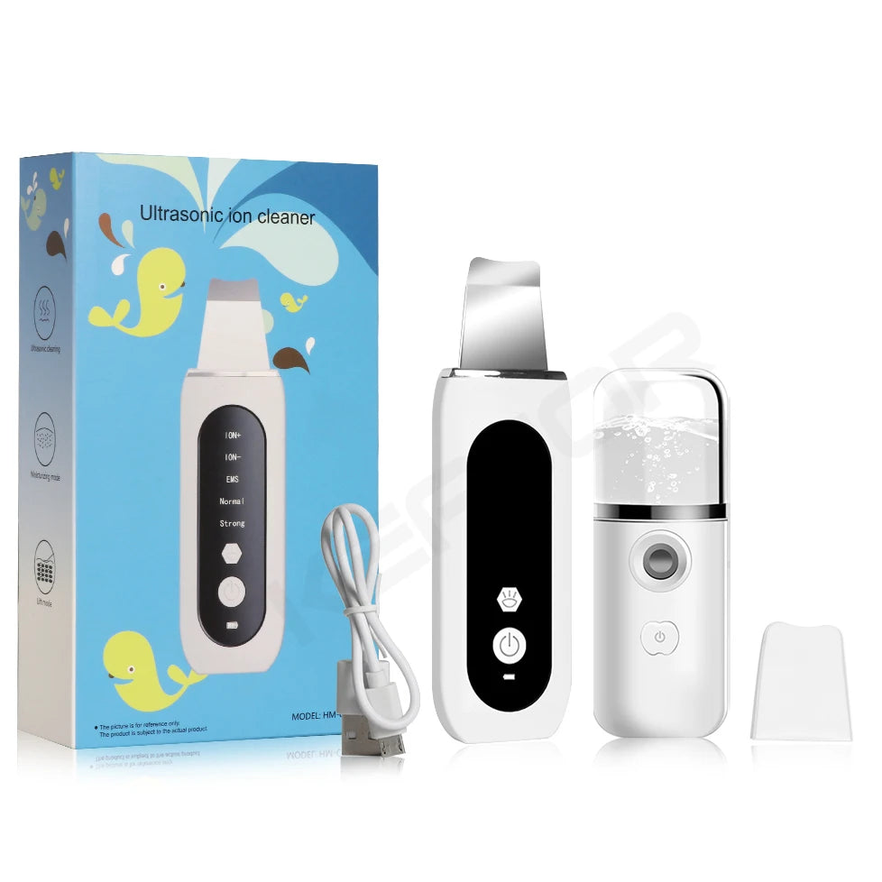 Ultrasonic Skin Scrubber | Professional Facial Cleansing Tool Scrubs Treatments white add gift Tidesmit