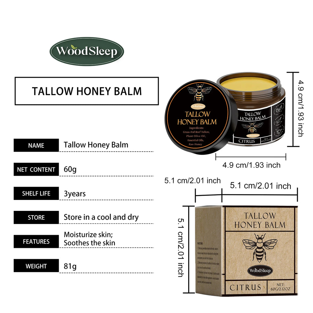Woodsleep Tallow Honey Balm Lasting Moisturizing Facial Lifting Tighten Skin Elasticity Enhanced Olive Oil Tallow Honey Cream