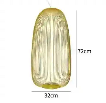Oval bamboo pendant light, 72cm x 32cm, featuring a gold-toned slatted design for ambient ceiling lighting.