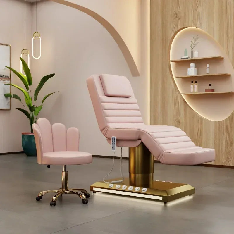 Electric Beauty Bed with 3 Motors and Gold Stainless Steel Base Massage Chairs A set of pink Tidesmit