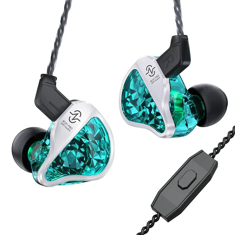 Hybrid Hi-Fi In-Ear Monitors DD&BA Wired Headphones by Tidesmit Green with mic Tidesmit