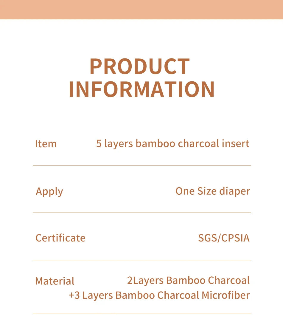 Super Absorbent 5 Layers Bamboo Charcoal Insert Reusable Baby Nappy Diaper Insert For Baby Cloth Diaper Nappy