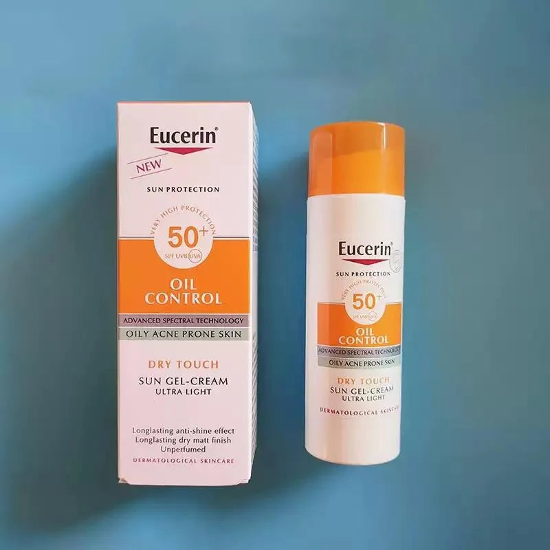 Tidesmit Eucerin Oil Control SPF50+ face sunscreen texture close-up for matte finish on oily acne prone skin