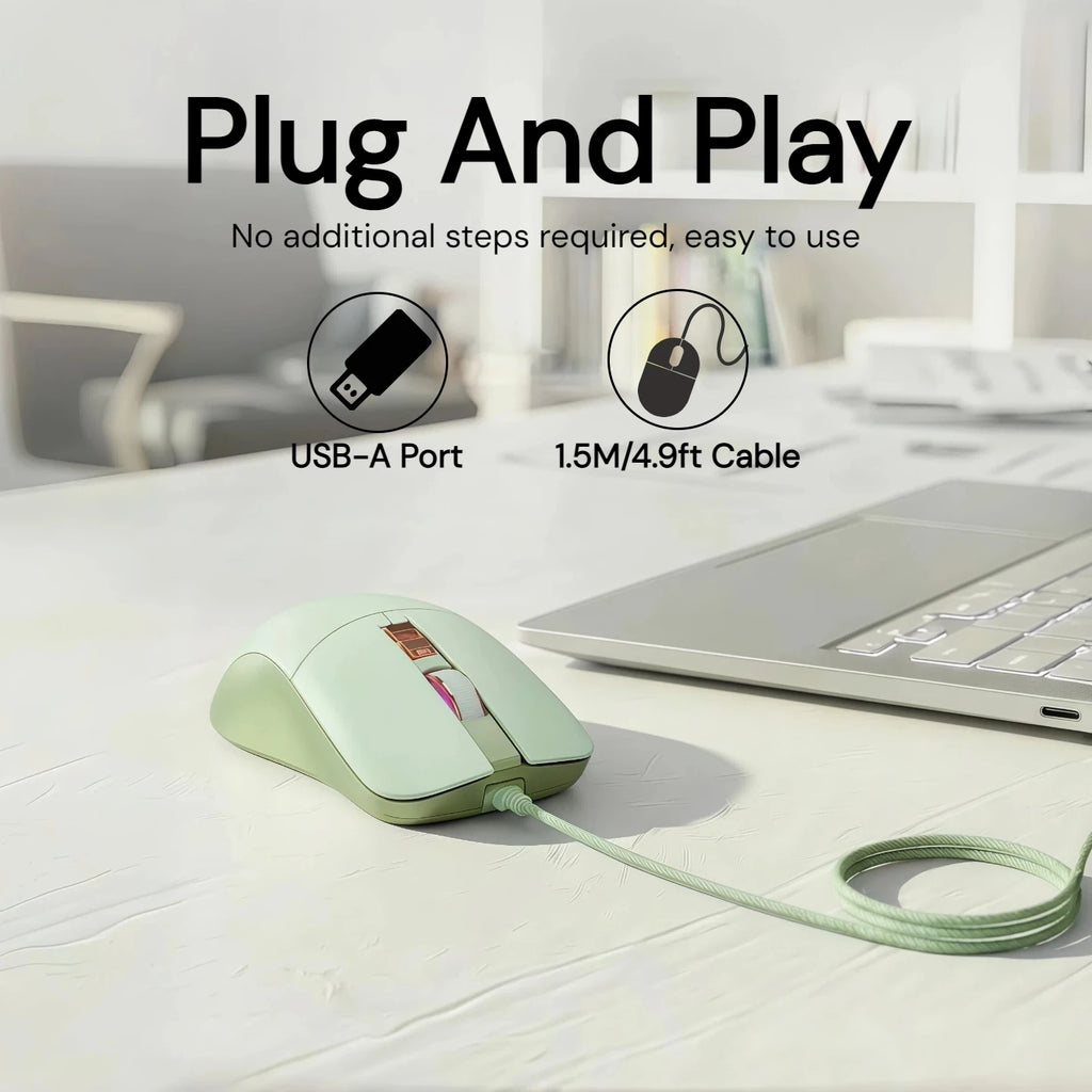 Silent Wired Mouse Aesthetic 2400 DPI Ergonomic USB Optical Computer Mouse for Women Girls Students Office Home Work Laptop PC MacBook Desktop Quiet Click Plug Play Cute Kawaii Mute Mice Sage Green Pink Beige Minimalist Desig