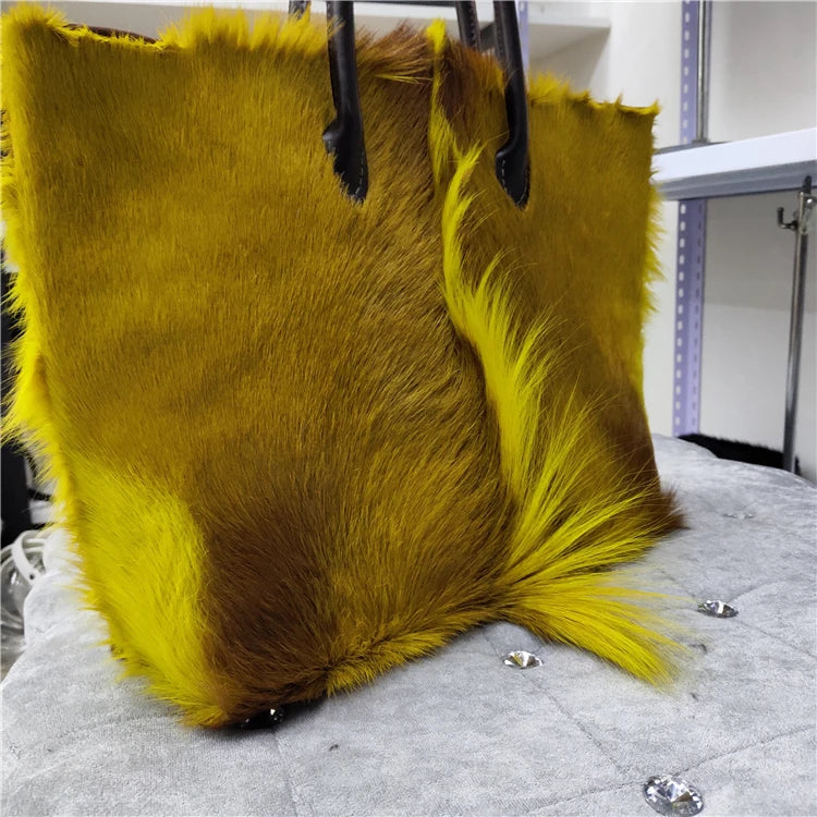 Tote Bag Women's Wool Cashmere Turf Leather Handle Contrast Color Handbag 2025 Luxury Brand High-end Large Capacity Shoulder Bag