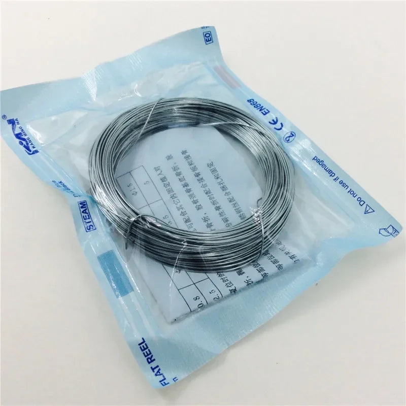 Stainless steel veterinary cerclage wire (0.4-1.5mm) for pet orthopedic bone fracture fixation and surgical repair.